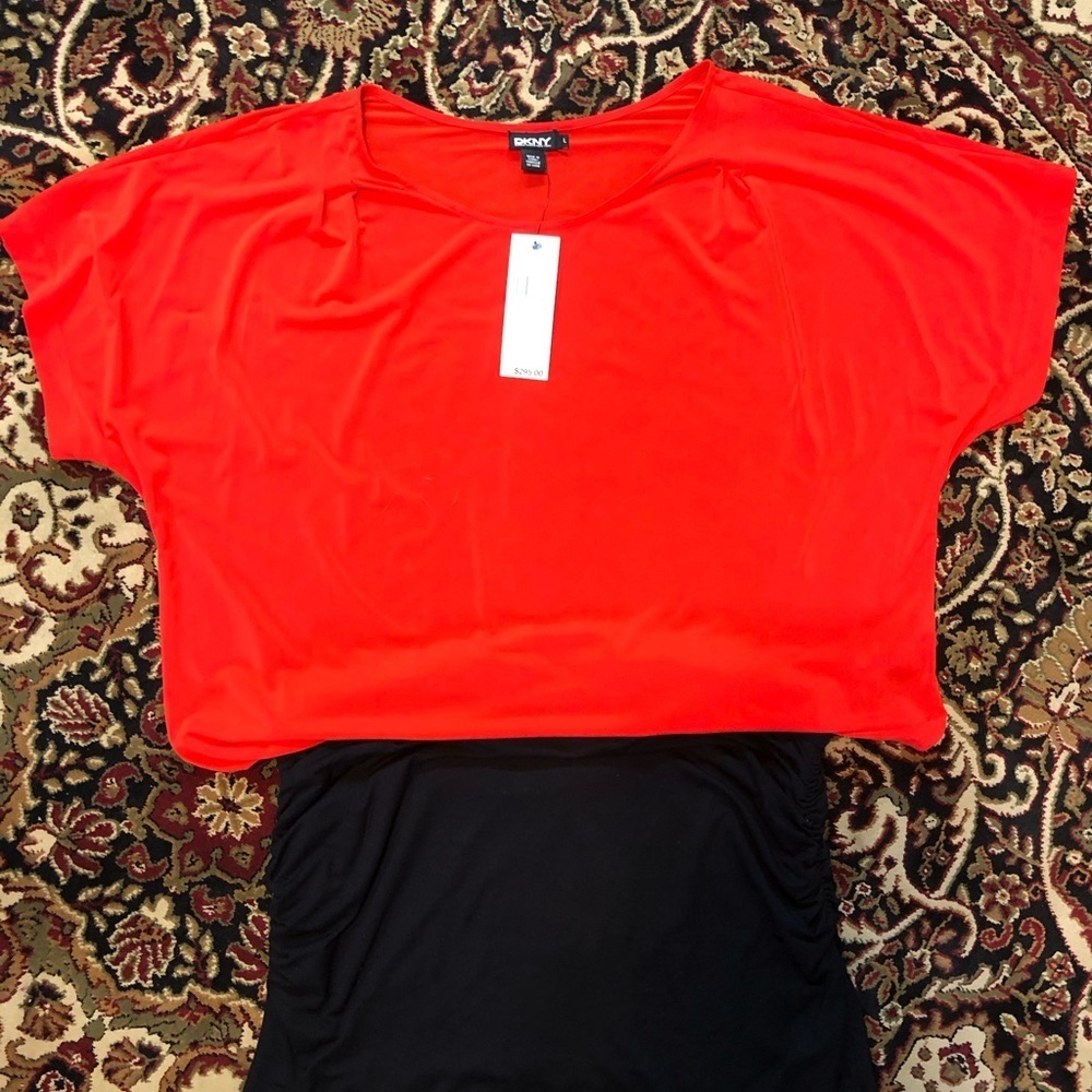 Bright Red and black blouson DKNY dress